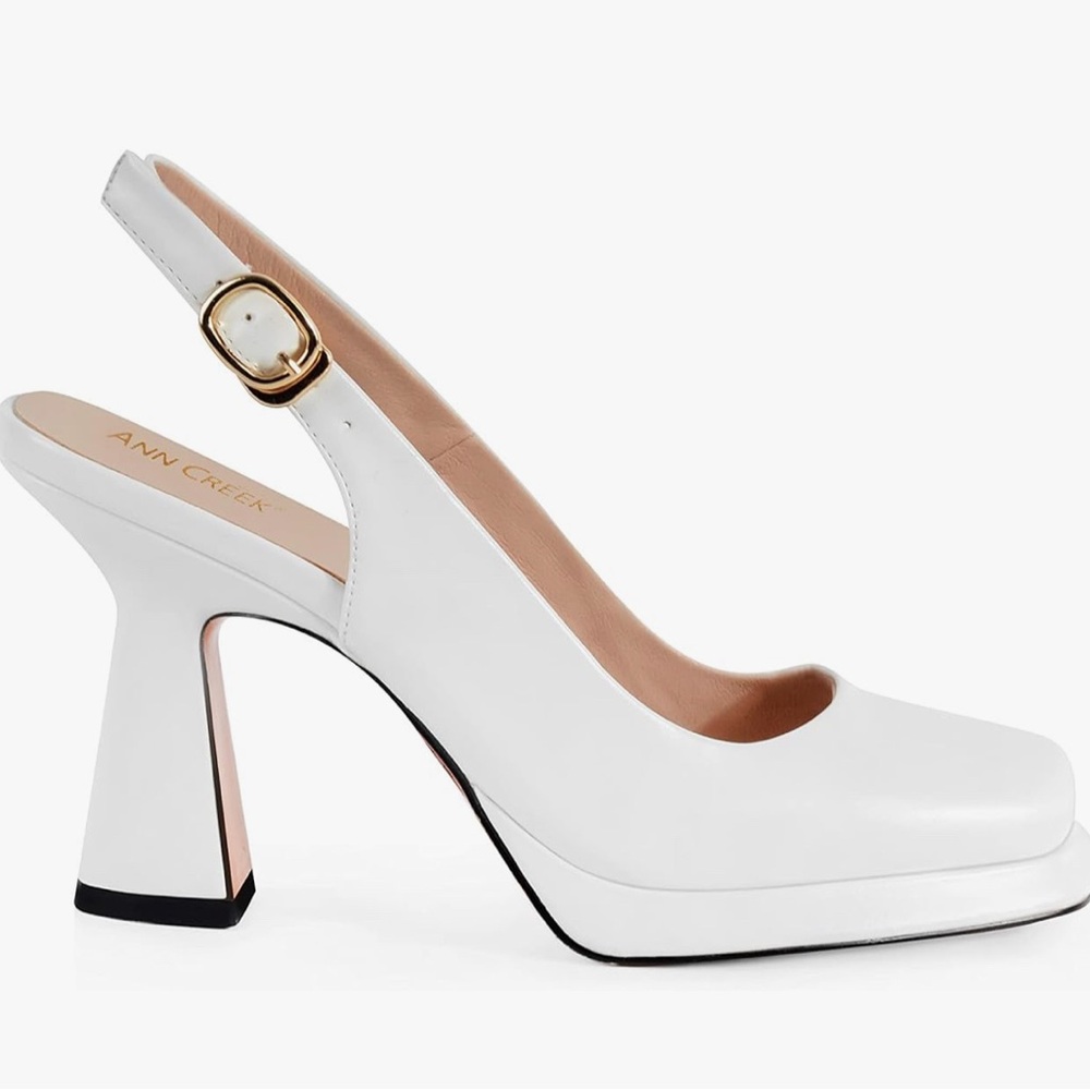 ANN CREEK Elegant White Platform Slingback High Heels Square Toe Pump NEW Size 7 - Picture 2 of 7